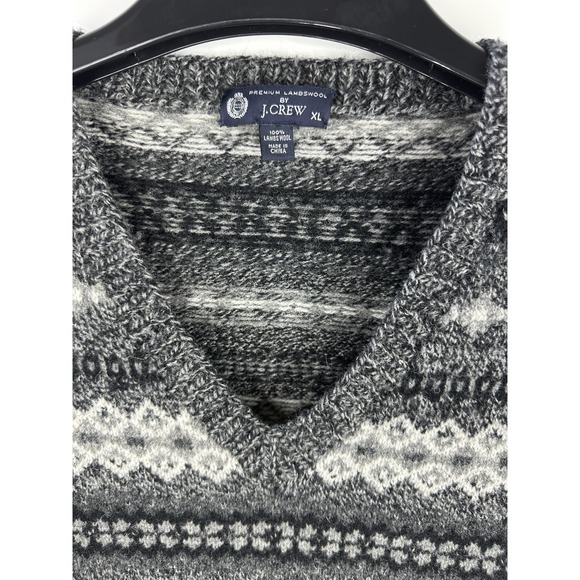 J.Crew Fair Isle Sweater Vest Mens XL Gray Lambswool Nordic Knit V-Neck - Picture 6 of 11